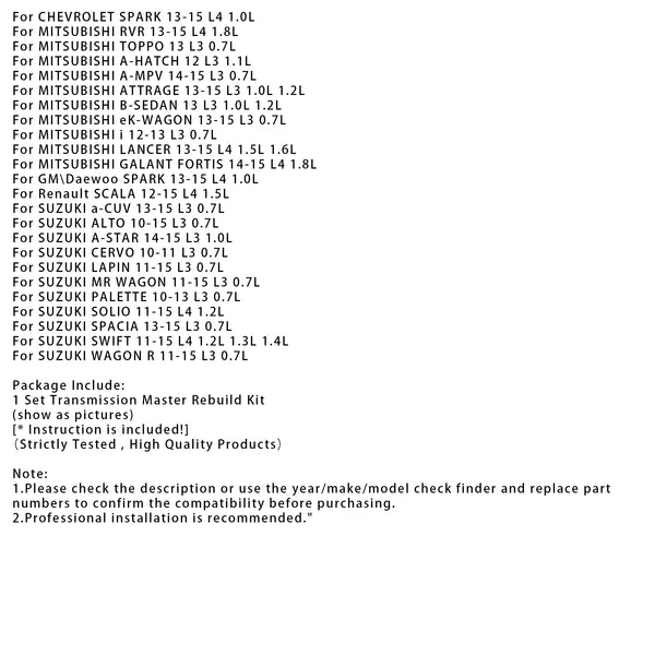 Transmission Master Rebuild Kit & Pulley Set W/ Belt JF015E RE0F11A For Nissan