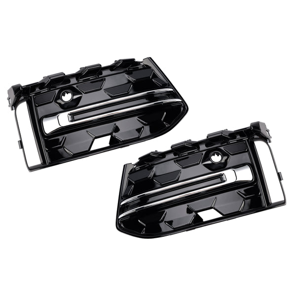 2PCS Front Bumper Fog Light Grille Trim Fit Audi A6L C8PA 2023+ Black Chrome