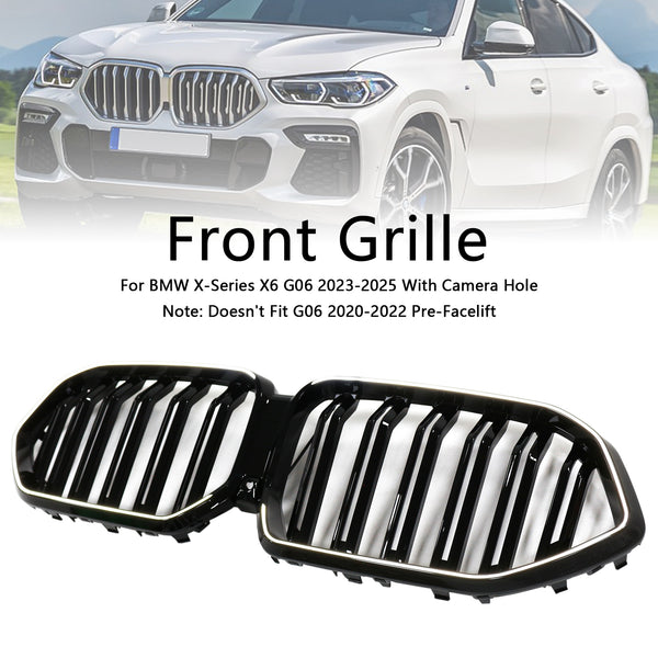 2023-2025 BMW X6 G06 M60i Double Slat Front Bumper Grille W/Camera Hole Generic