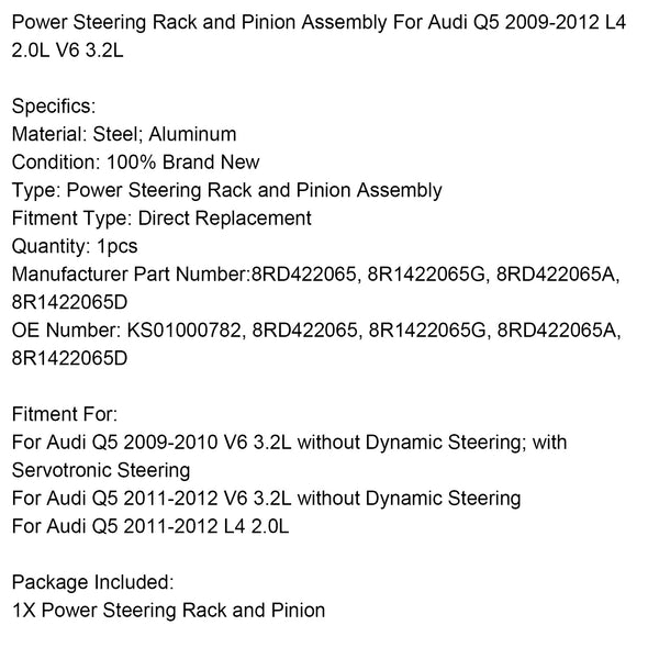 Power Steering Rack and Pinion Assembly For Audi Q5 2009-2012 L4 2.0L V6 3.2L