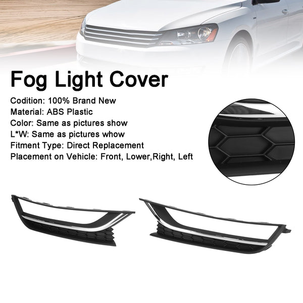 2012-2015 Volkswagen Passat 2Pcs Front Driving Fog Light Cover Black & Chrome Generic