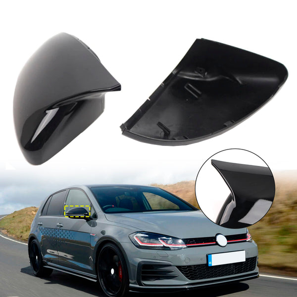 2pcs Gloss Black Door Wing Mirror Cover Caps Casing For VW Golf MK7 2015-2019