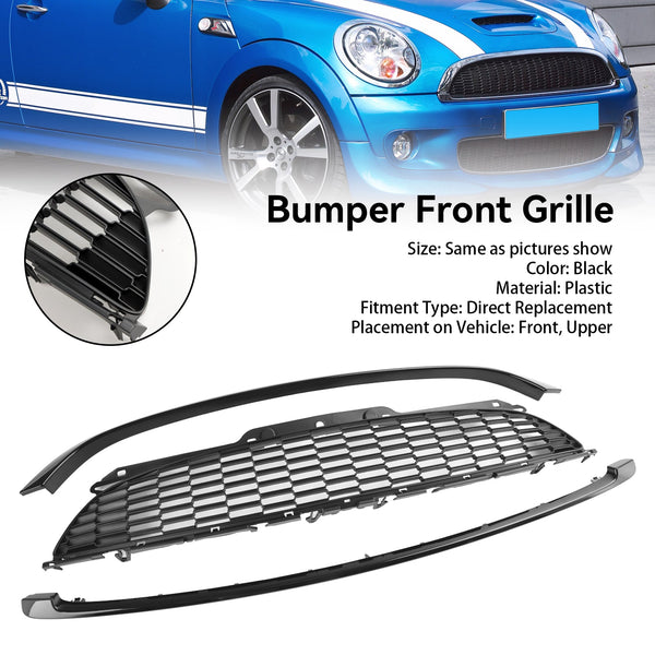 2007-2013 MINI R56 Cooper S & JCW 3-Door Hatchback 3PCS Gloss Black Front Grille Grill Generic