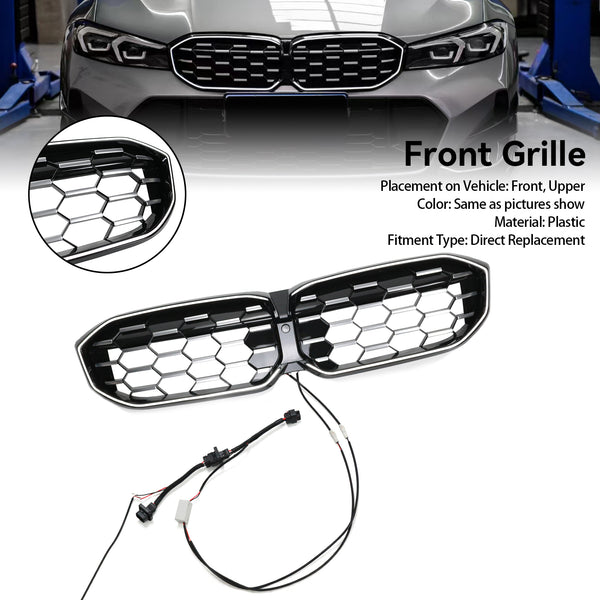 2023-2024 BMW 3 Series G20 G21 G28 Diamond Black Silver Front Kidney Grille Mesh Generic