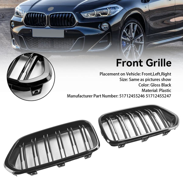 2018-2023 BMW X2 Series F39 Gloss Black Front Bumper Grill Grille 51712455246 51712455247 Generic