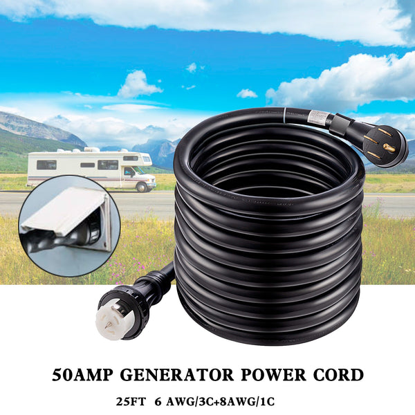 50Amp Generator Cord 25FT+Power Inlet Box Waterproof Combo Kit RV Extension Cord