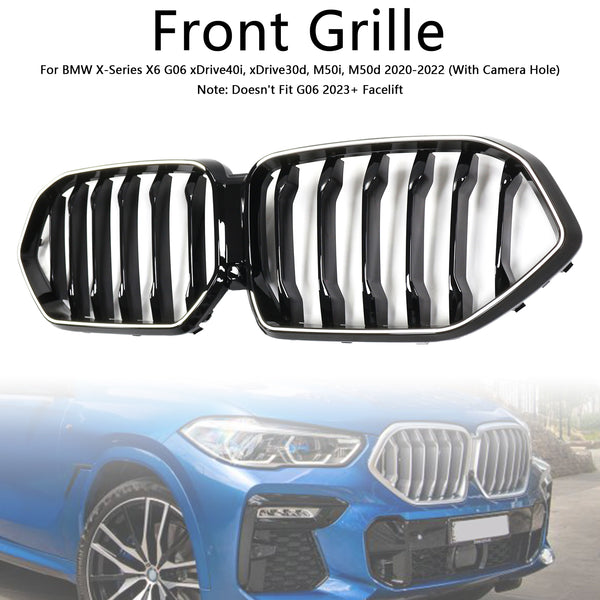 2020-2022 BMW X6 G06 M50i Black Front Bumper Grille Grill W/Camera Hole Generic