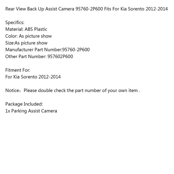 2012-2014 Kia Sorento Rear View Back Up Assist Camera 95760-2P600 Generic