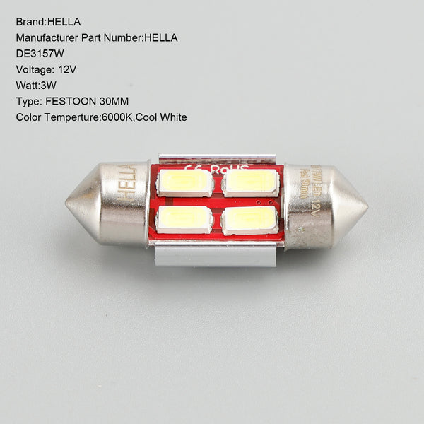 10X For HELLA LED Retrofit DE3157W FESTOON 30MM 12V 3W SV8.5-8 6000K Generic