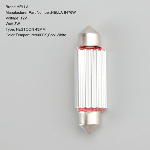 10x For Hella LED Retrofit 6476W Festoon 43MM 12V 3W SV8.5-8 6000K Generic