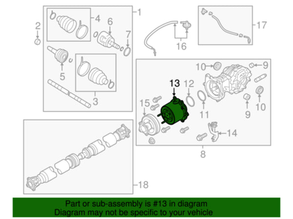 2013-2021 Nissan Pathfinder R52 Rear Differential Coupling 387613KA0B Generic