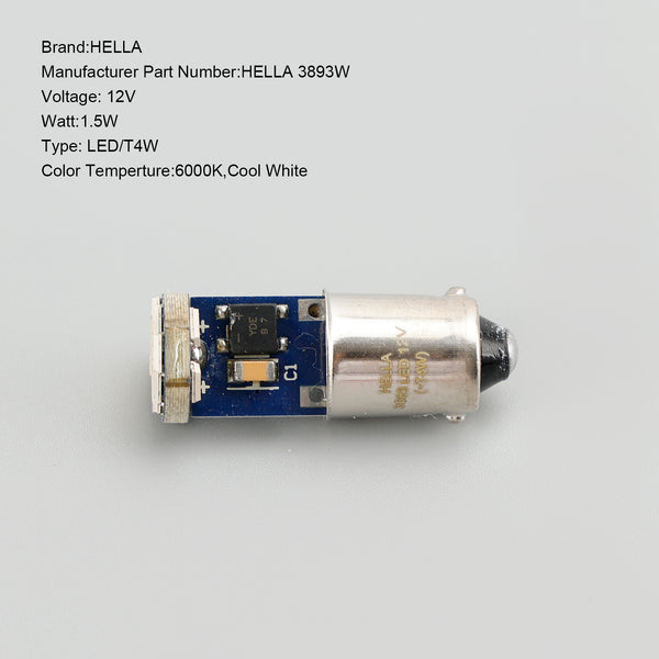 10X For HELLA LED Retrofit 3893W T4W 12V 1.5W BA9S 6000K Generic