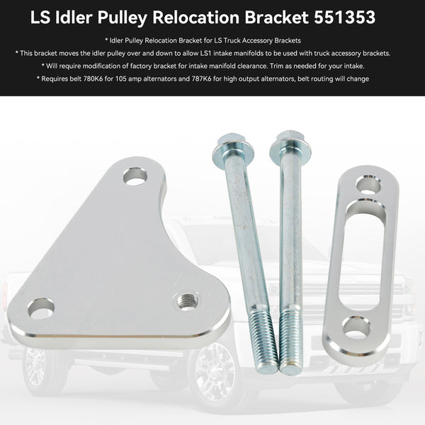 Chevy Truck LS1 Intake Swap LQ4 LQ9 LSX 4.8L 5.3L 6.0L 551353 Billet Idler Pulley 551353 Relocation Bracket Generic