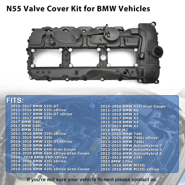 2015-2018 BMW F26 X4 M40i-265 kW (355 bhp) N55B30T0 3.0T N55B62 Engine Valve Cover w / Gasket+Cap 11127570292 E378-AS Generic