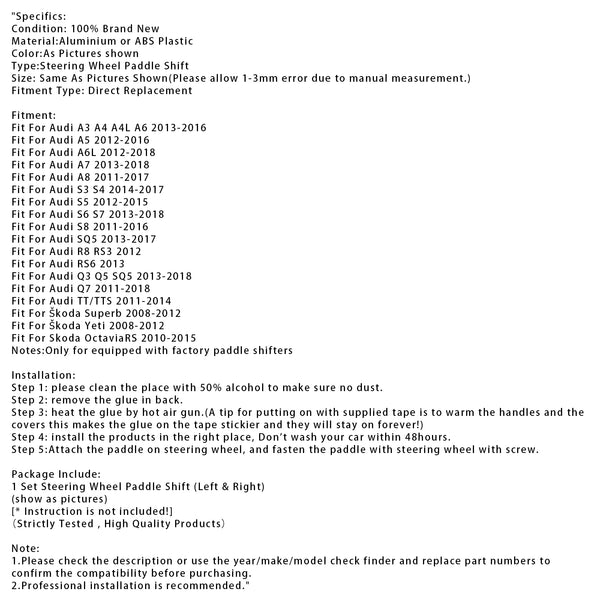 Steering Wheel Paddle Shifter Extension For Audi Q3 Q5 Q7 S5 S6