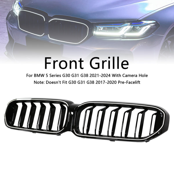 2021-2024 BMW 5 Series G30 G31 G38 Double Slat Front Kidney Grille Gloss Black Generic