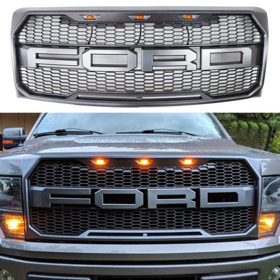 2009-2014 F150 Ford Raptor Style Grille Replacement ABS Front Hood Grille W/ LED Generic