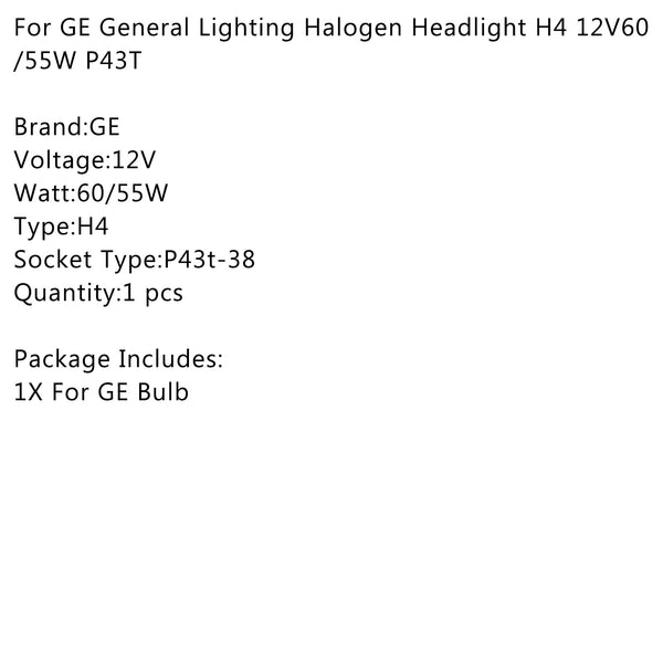 For GE General Lighting Halogen Headlight 70440/1HU H4 12V60/55W P43T Generic