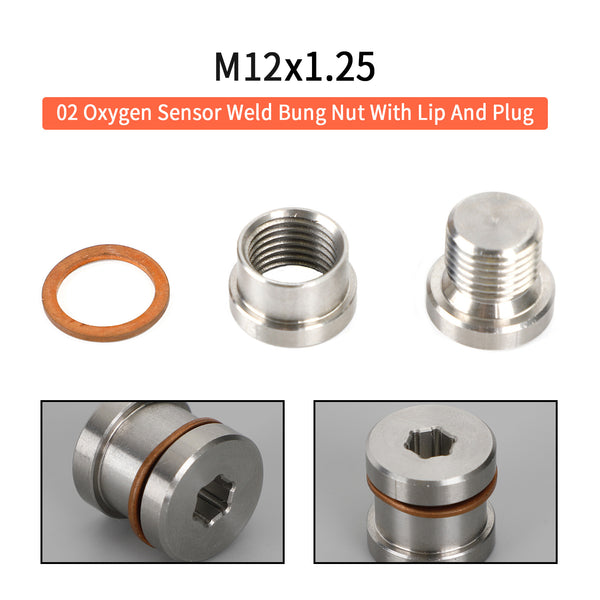 Oxygen Sensor M12 X 1.25 Adapter Spacer Hex Plug Nut Kit Stainless steel Generic