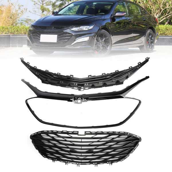 2019 2020 Chevrolet Malibu 3pcs Front Upper Grille Lower Grille Gloss Black Generic