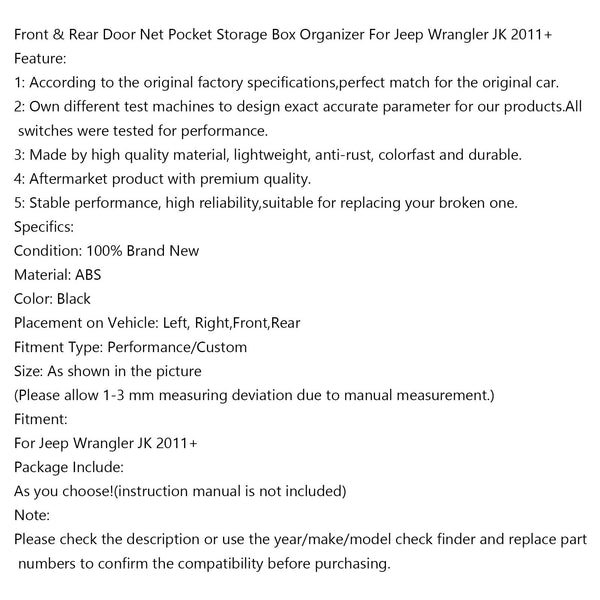 Front & Rear Door Net Pocket Storage Box Organizer For Wrangler JK 11-17 Generic