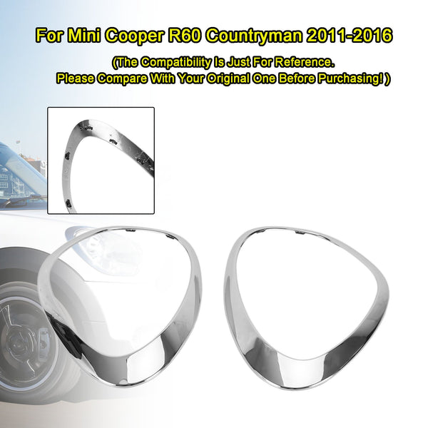 2011-2016 Mini Cooper R60 Countryman 2X Chrome Headlight Trim Ring Bezels 51139801573 51139801574 Generic
