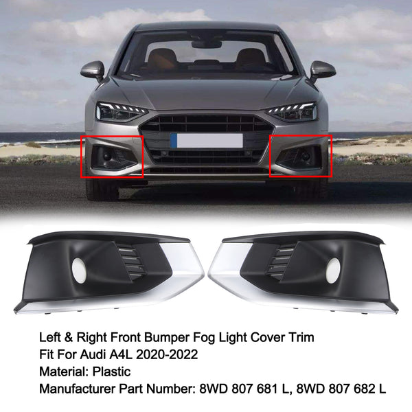 2020-2022 Audi A4L 8WD807682L/1L Left & Right Front Bumper Fog Light Grille Cover Trim Generic
