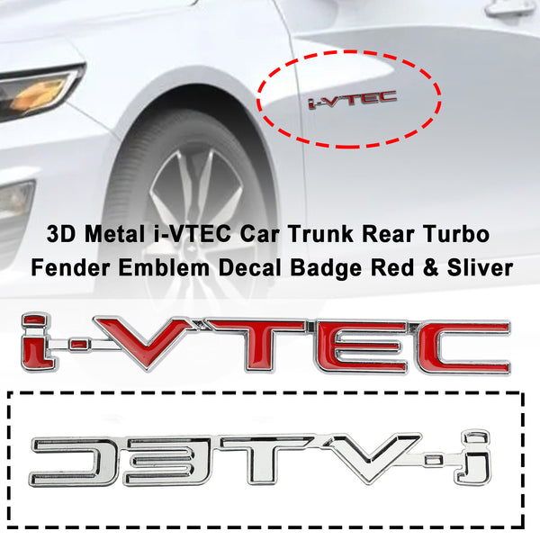 3D Metal i-VTEC Car Trunk Rear Turbo Fender Emblem Decal Badge Red & Sliver Generic