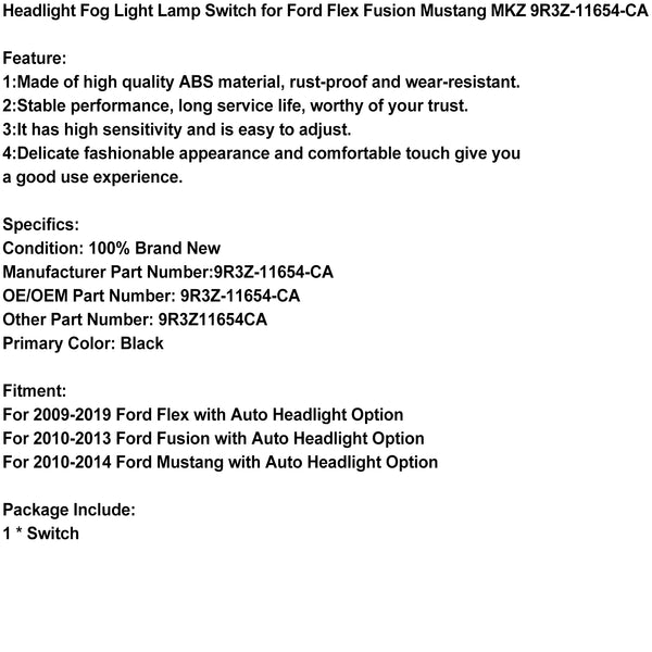 2010-2013 Ford Fusion with Auto Headlight Option Headlight Fog Light Lamp Switch 9R3Z11654CA Generic