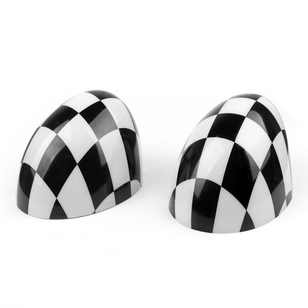Two pieces Black/White Checkered design rear view mirror covers For Mini Cooper F55 F56 F57 F60 Generic