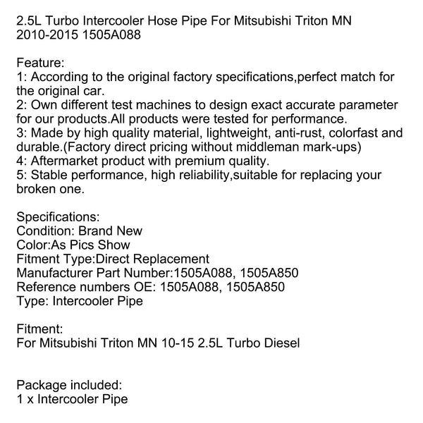 2.5L Turbo Intercooler Hose Pipe For Mitsubishi Triton MN 2010-2015 1505A088 Generic