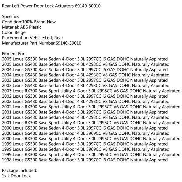 4-Pins New Rear Left Door Lock Actuator For Lexus GS300 GS400 GS430 69140-30010 Generic