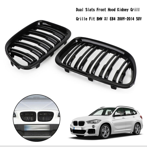 2009-2014 BMW X1 E84 SUV Gloss Black Dual Slats Front Hood Kidney Grill Grille Generic