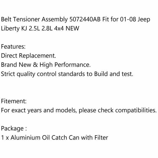 Belt Tensioner for Liberty KJ 2.5L 2.8L 2002-2007 5072440AB Crown 5072440AC Generic