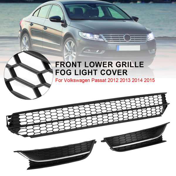 2012-2015 VW Passat Front Lower Grille + Fog Light Cover W/O Hole Combo Set 5618536779B9 VW1036126 Generic