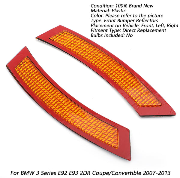 2006-2009 BMW 3 Series E92 2DR Coupe/Convertible 2Pcs Front Bumper Reflector Side Marker Amber Generic
