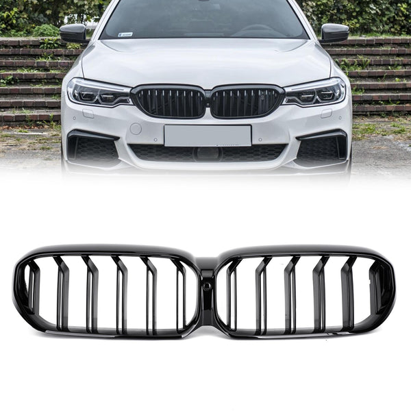 Double Gloss Black Front Grill Grille Fit 2021-2022 BMW 5-Series G30 G31 W/Camera Generic