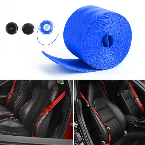 Car Seat Belt Webbing Polyester Seat Lap Retractable Nylon Safety Strap Blue Generic
