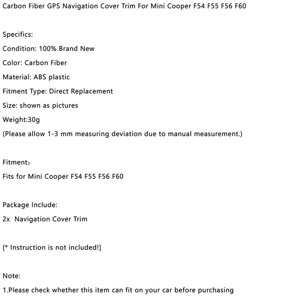 Carbon Fiber GPS Navigation Cover Trim For Mini Cooper F54 F55 F56 F60 2010-2013 Generic