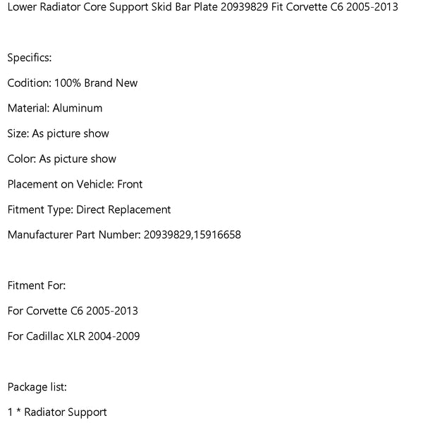 Corvette C6 2005-2013 Lower Radiator Core Support Skid Bar Plate 20939829 15916658 Generic