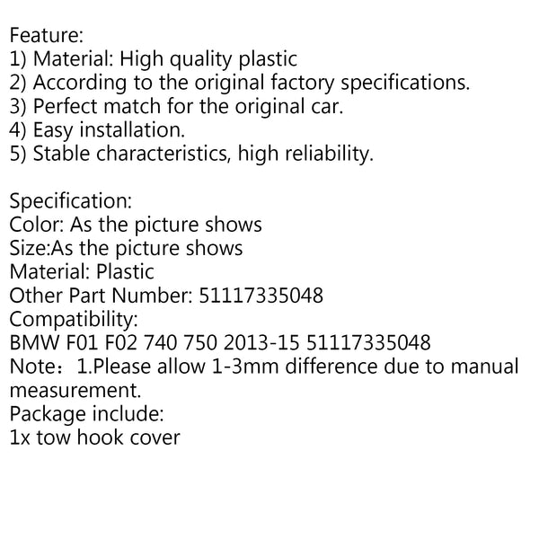F02 LCI BMW Front Bumper Tow Hook Cover Cap 51117335048 Generic