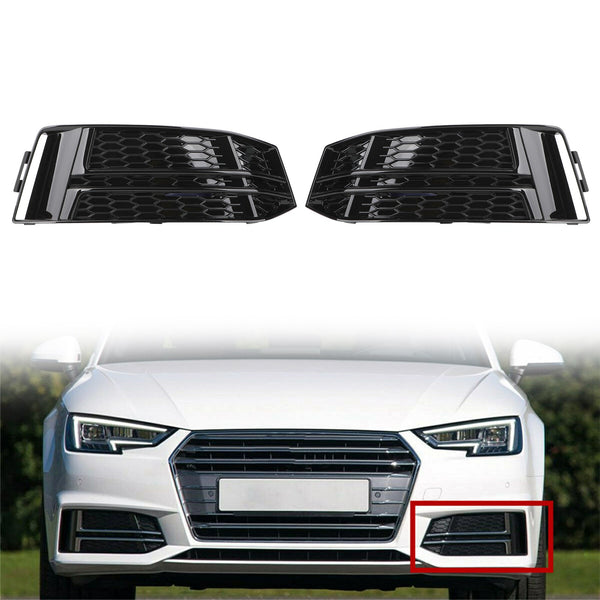2016-2018 Audi S4/A4 B9 S-LINE 2PCS Black Front Fog Light Cover Bumper Grill 8W0807681F 8W0807682F Generic