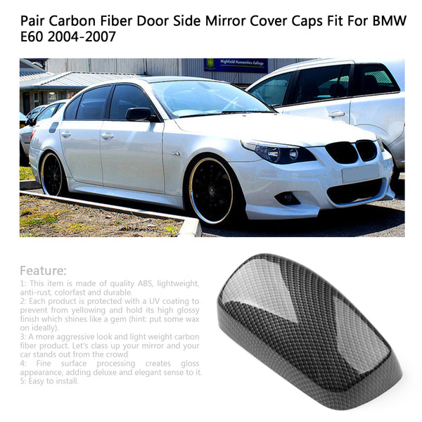 04-07 BMW E60 Pair Carbon Fiber Door Side Mirror Cover Caps Fit Generic