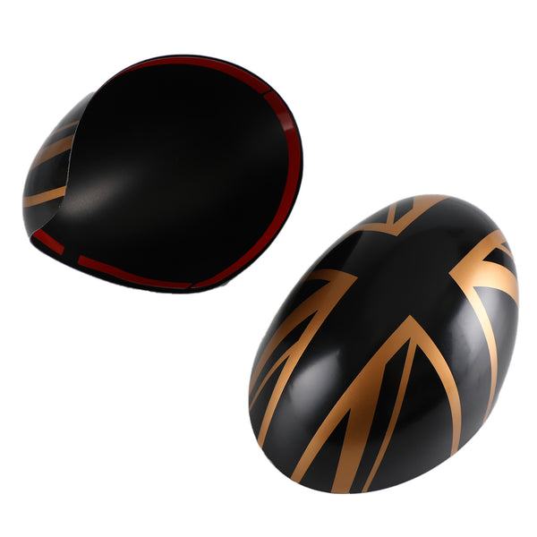 2 x  Union Jack UK Flag Mirror Covers for MINI Cooper R55 R56 R57 Black/Gold Generic