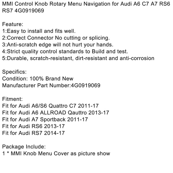 2014-17 Audi RS7 4G0919069 MMI Control Knob Rotary Menu Navigation Generic