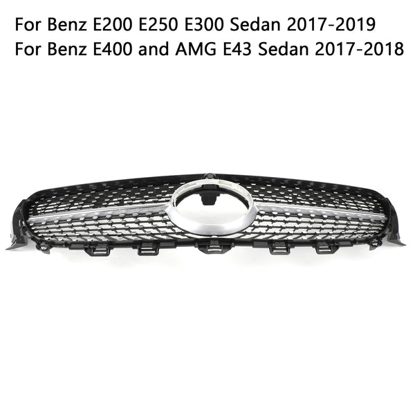 2017-2019 Benz E200 E250 E300 Sedan Sports Diamond Silver Border Front Grille Grill Generic