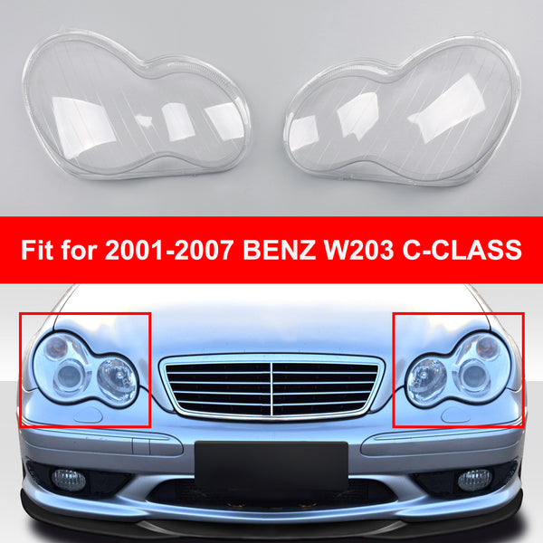 2001-2007 W203 C-Class Benz Headlight Lens Shell Plastic Cover Left + Right Generic