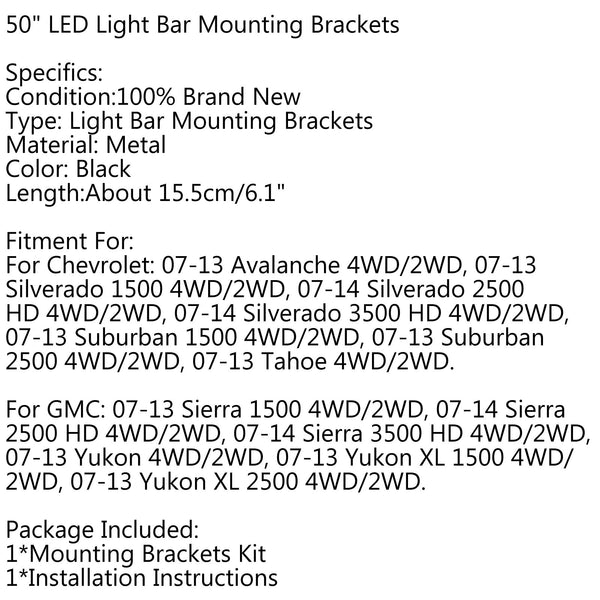 50 LED Light Bar Windshield Mounting Bracket Kit For 07-2014 GM Pickup and SUV Generic