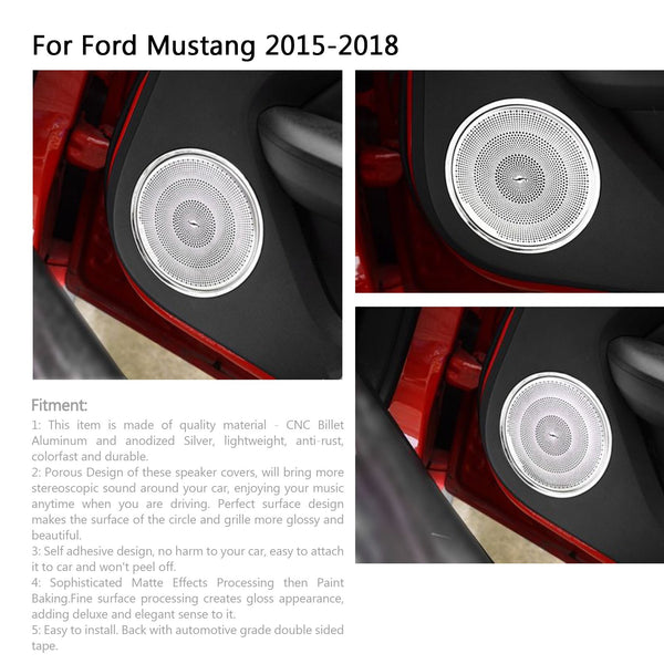 2PCS Car Stainless Steel Big Door Speaker Cover Trim For Ford Mustang 15-18 Generic