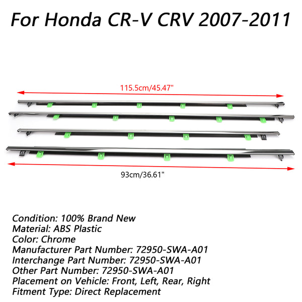 2007-2011 Honda CR-V CRV 4x Car Window Moulding Trim Weatherstrips Seal 72950-SWA-A01 Generic